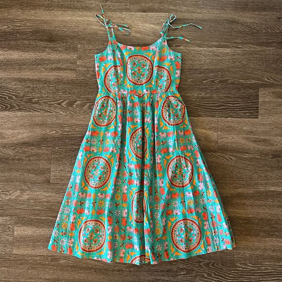 EUC Drake’s for J.Crew Elephant Tile Print Dress 2 Tie Shoulder Cotton Sundress - Picture 15 of 16